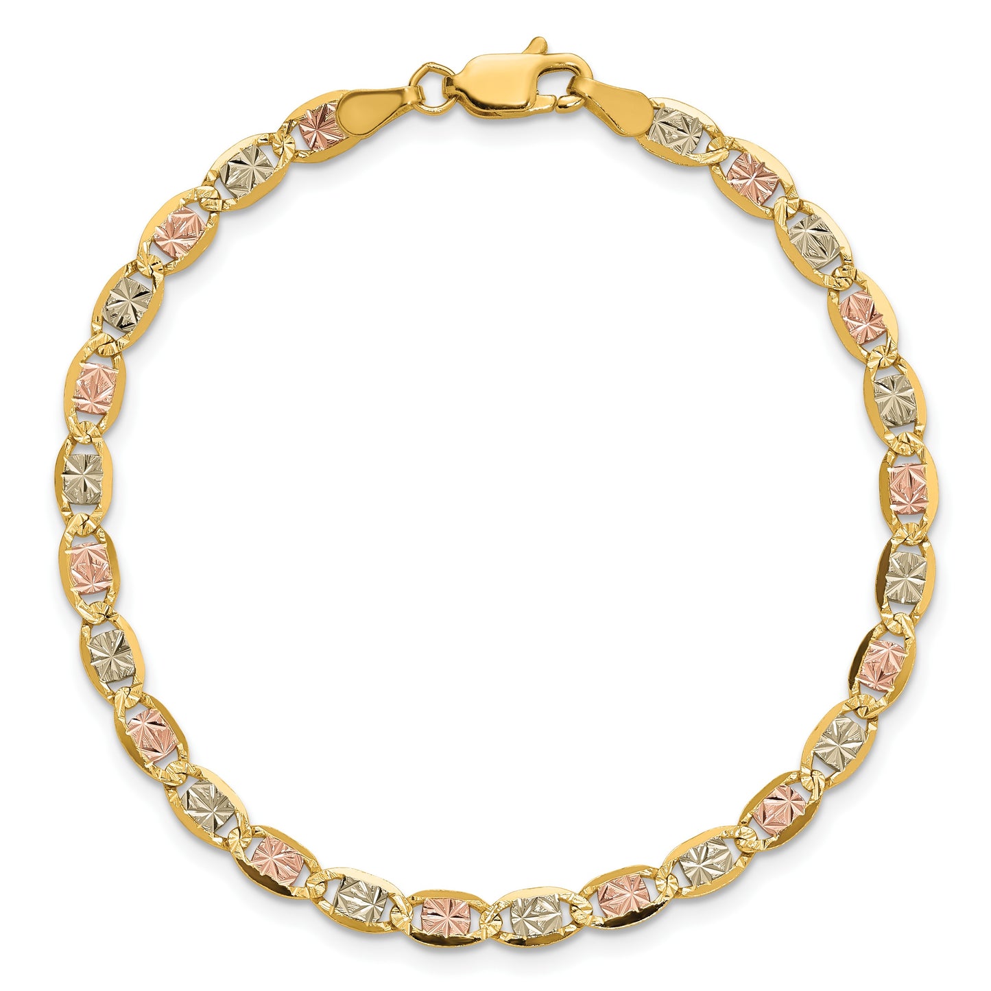 14K 7 inch 3.8mm Tri-color Pav� Valentino with Lobster Clasp Bracelet