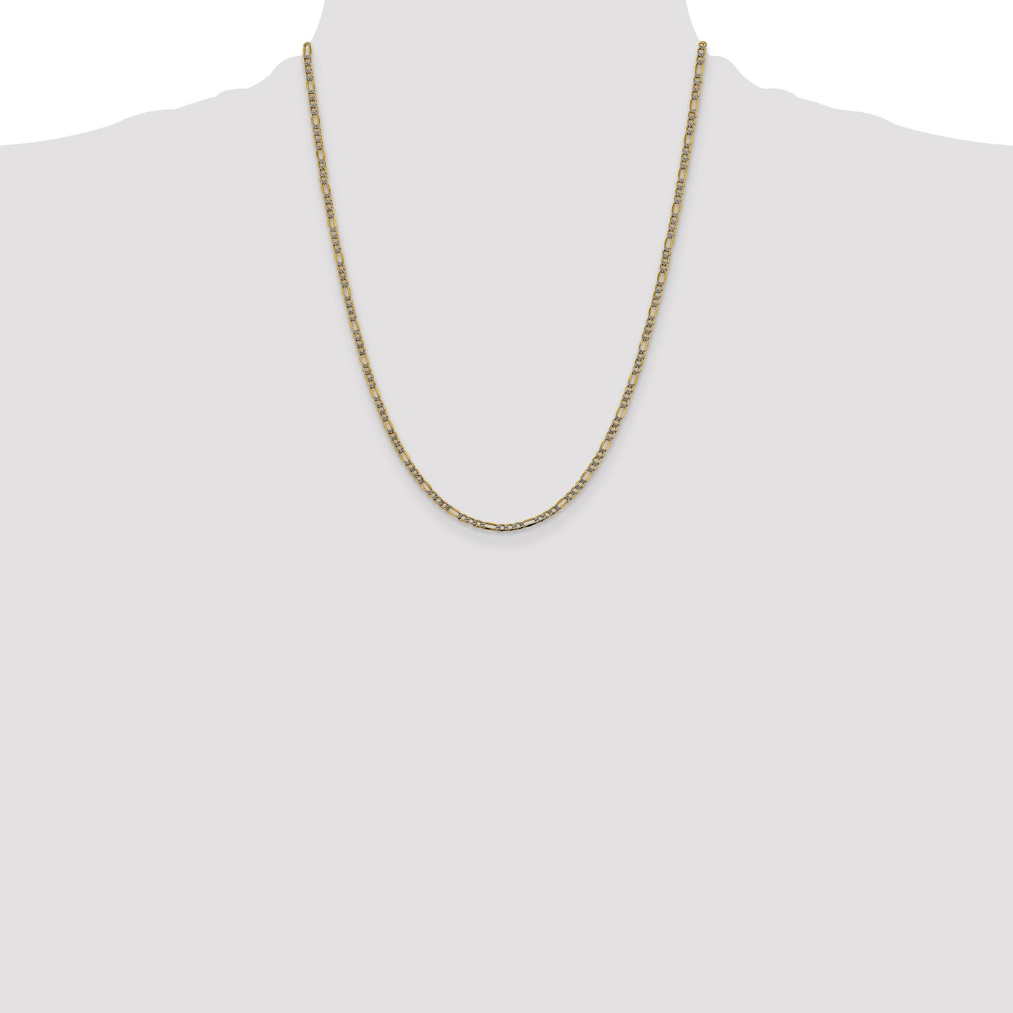 14K 22 inch 3.2mm Semi-Solid with Rhodium Pav� Figaro with Lobster Clasp Chain