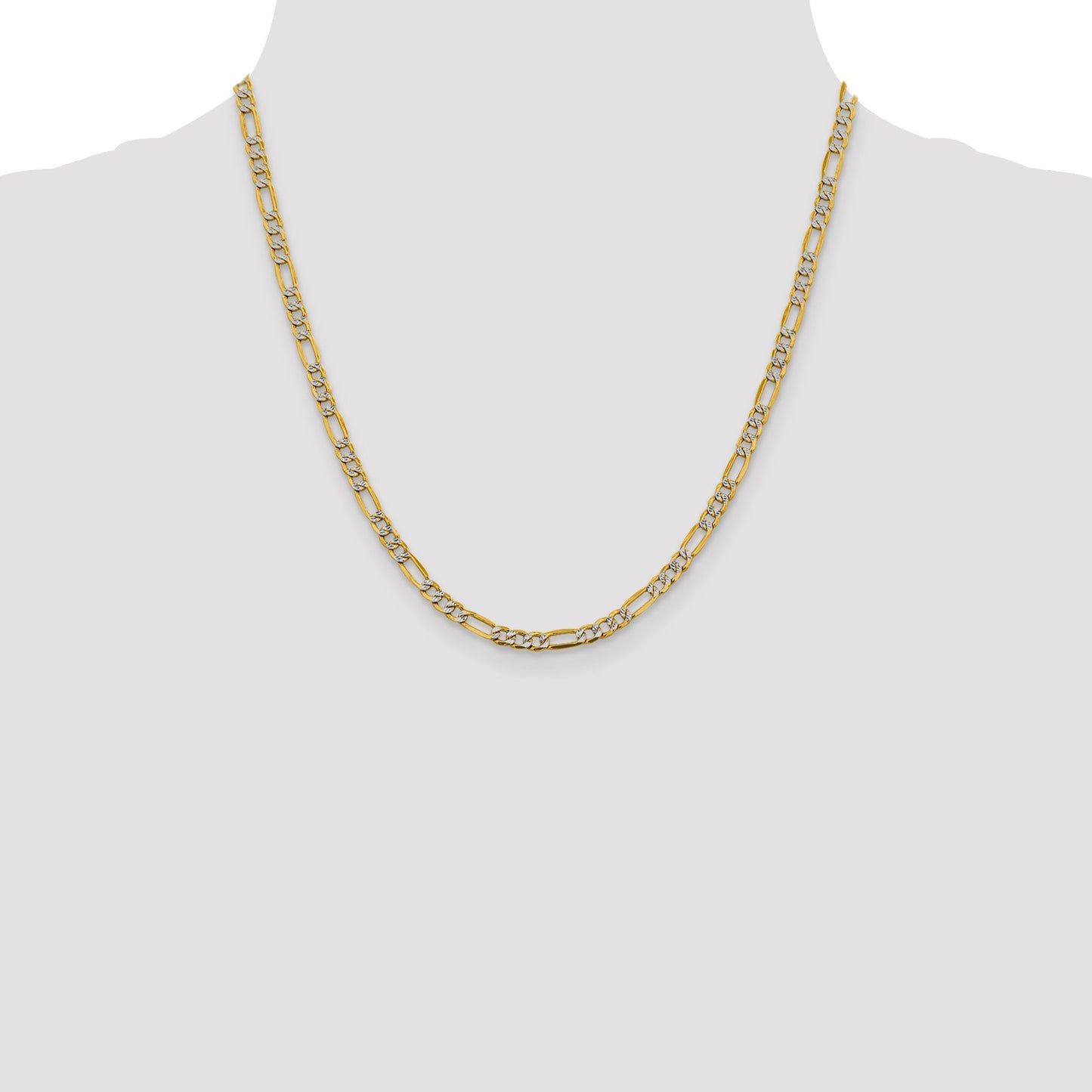 14K 20 inch 3.9mm Semi-Solid with Rhodium Pav� Figaro with Lobster Clasp Chain