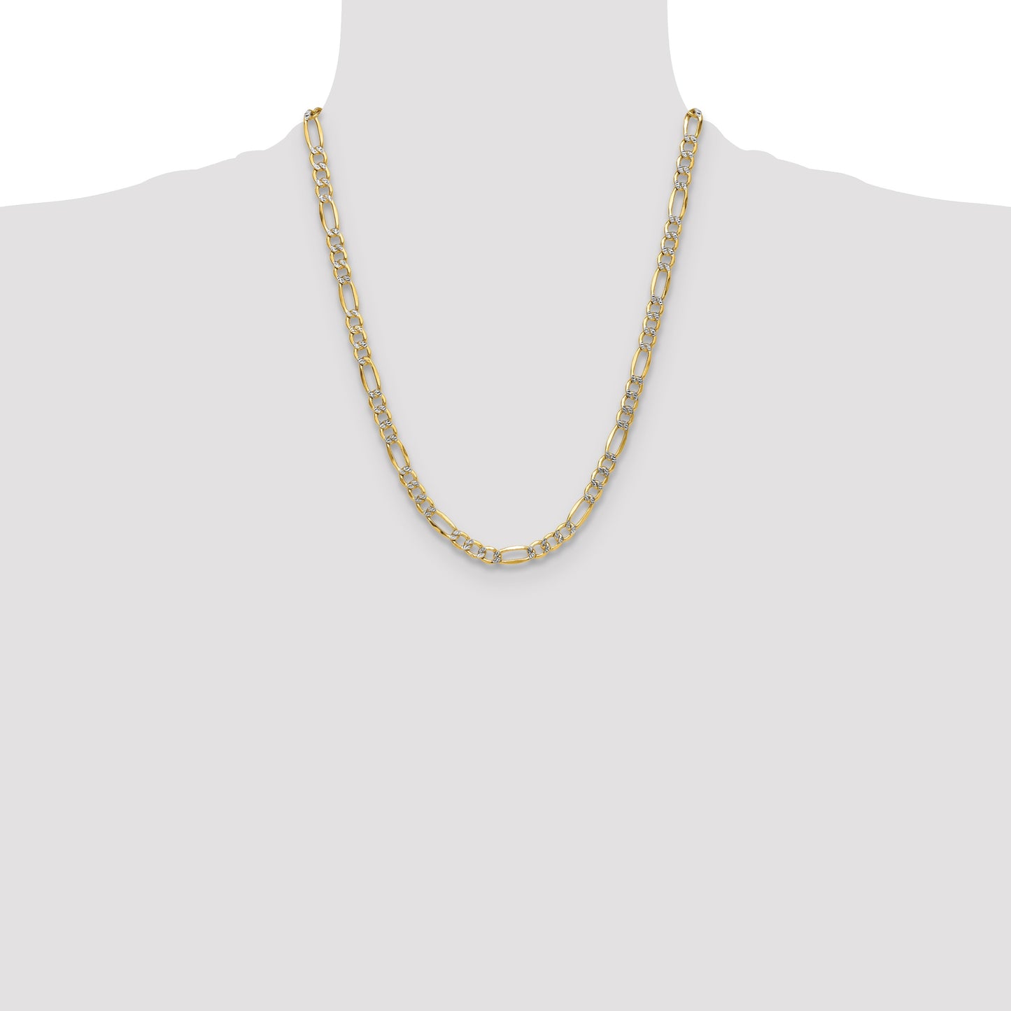 14k 6.5mm Semi-solid with Rhodium Pav� Figaro Chain