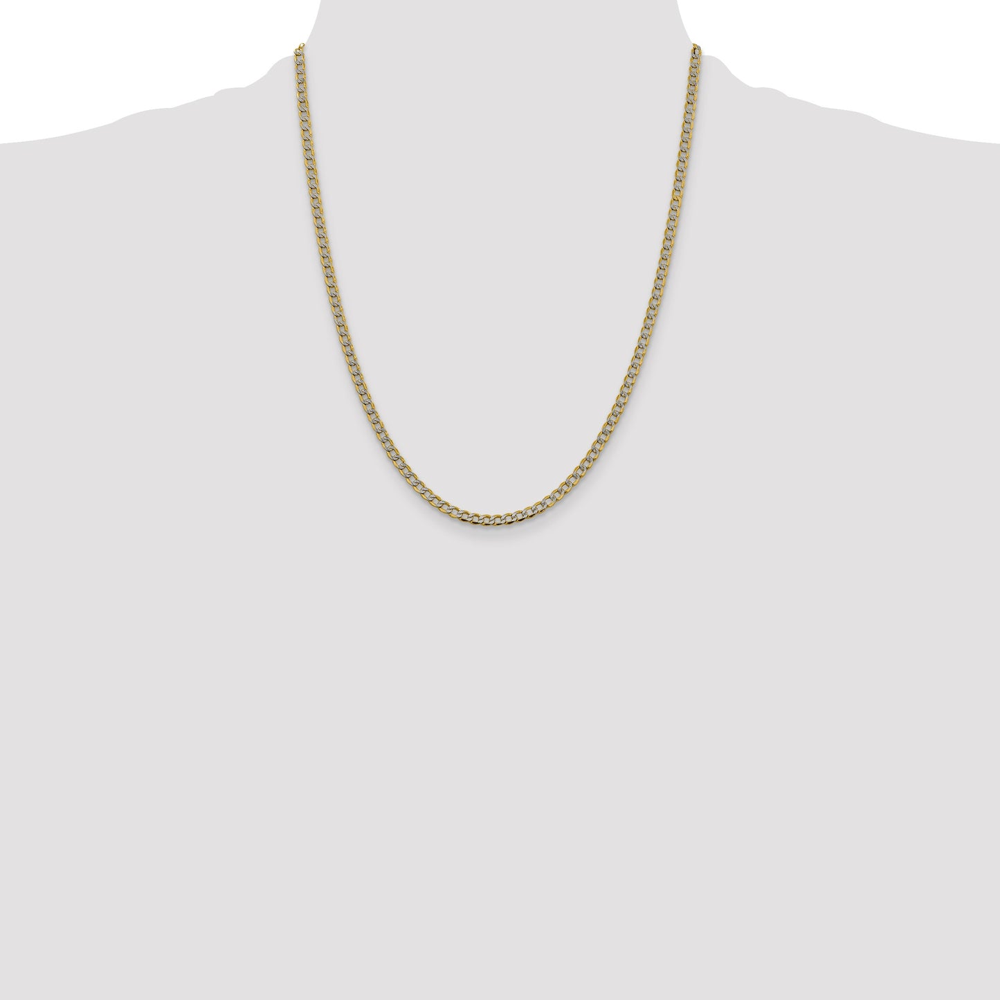 14K 22 inch 3.4mm Semi-Solid with Rhodium Pav� Curb with Lobster Clasp Chain
