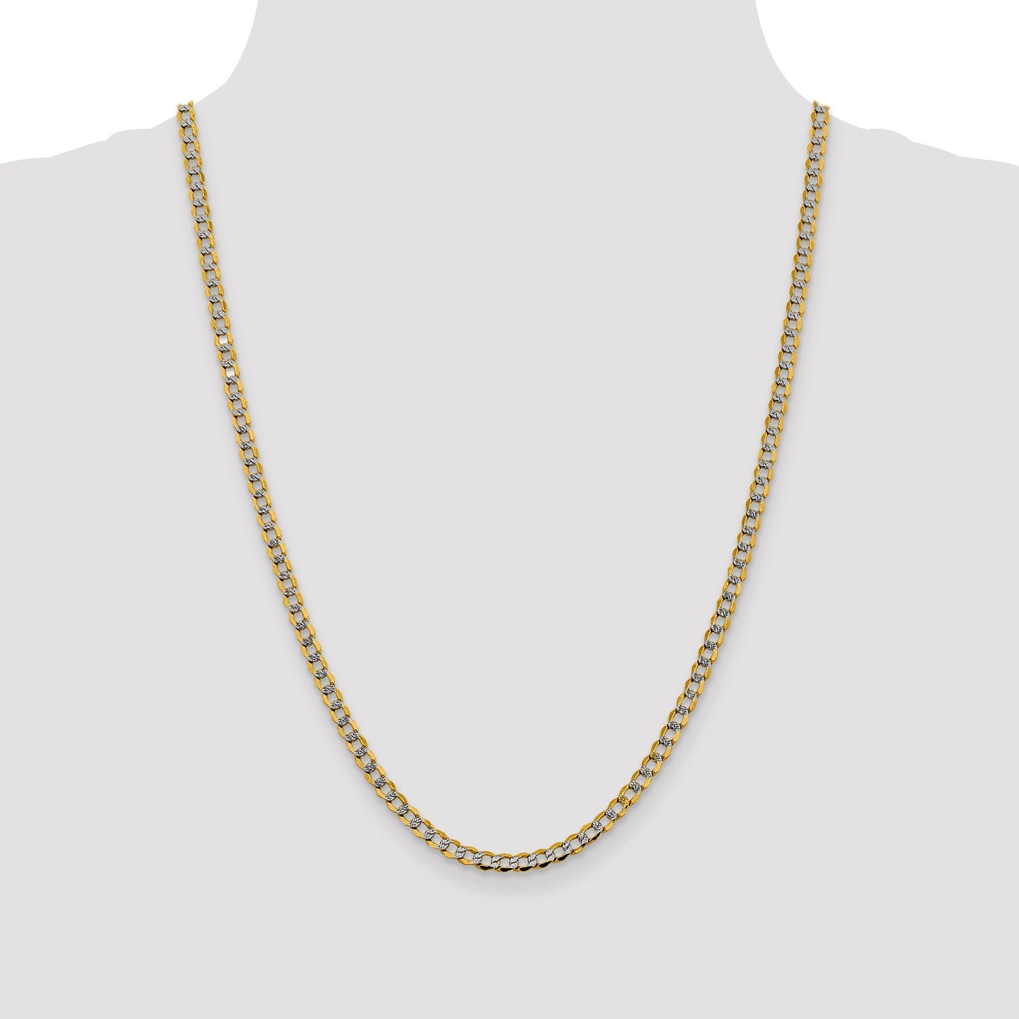 14K 24 inch 4.3mm Semi-Solid with Rhodium Pav� Curb with Lobster Clasp Chain