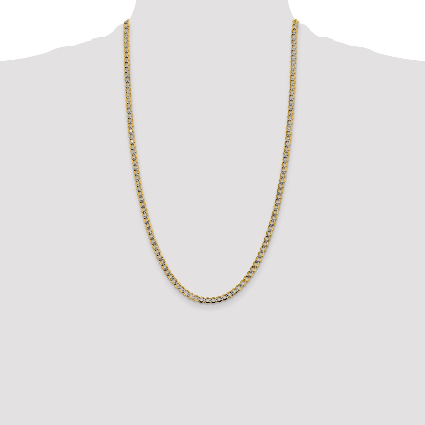 14K 26 inch 4.3mm Semi-Solid with Rhodium Pav� Curb with Lobster Clasp Chain