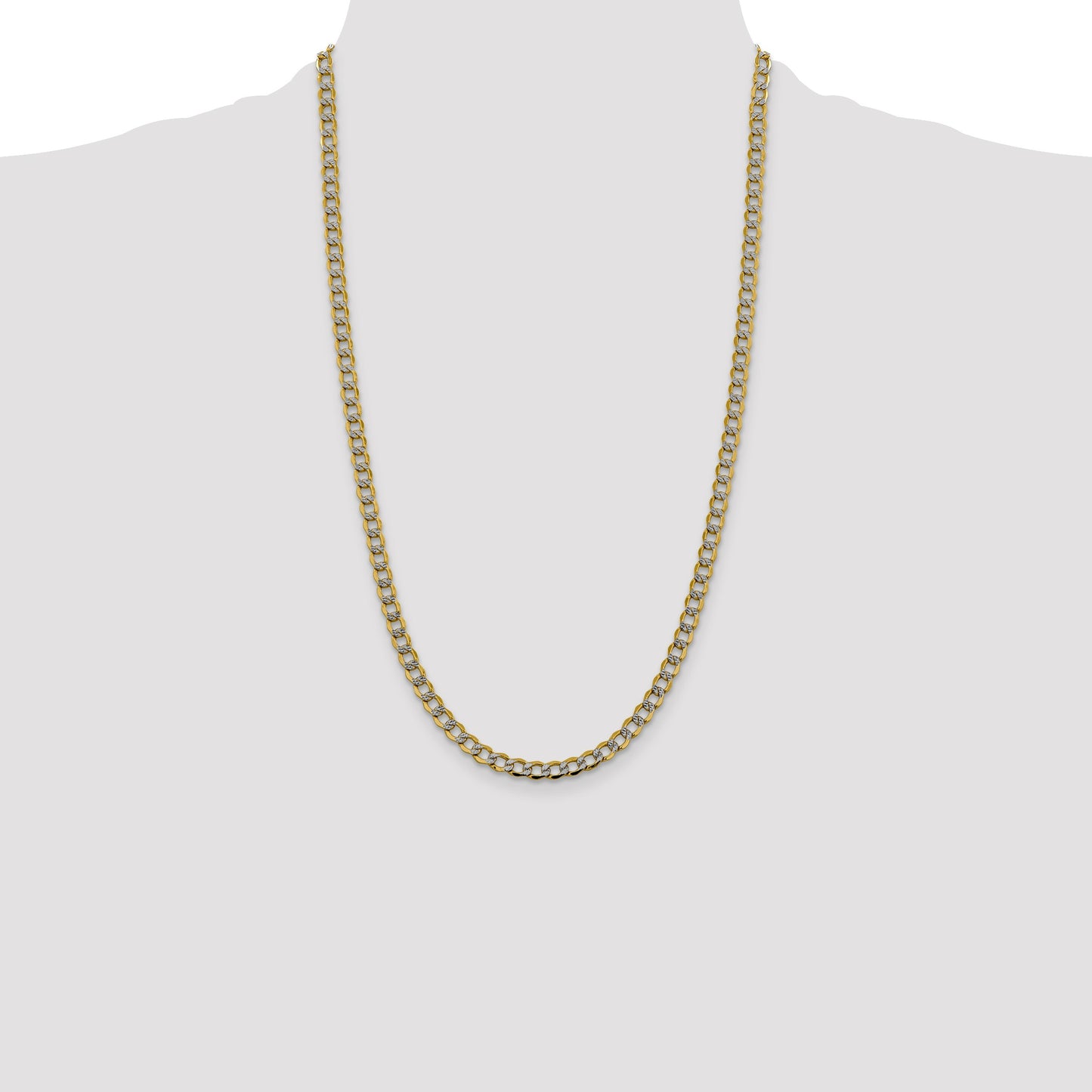14K 26 inch 5.2mm Semi-Solid with Rhodium Pav� Curb with Lobster Clasp Chain