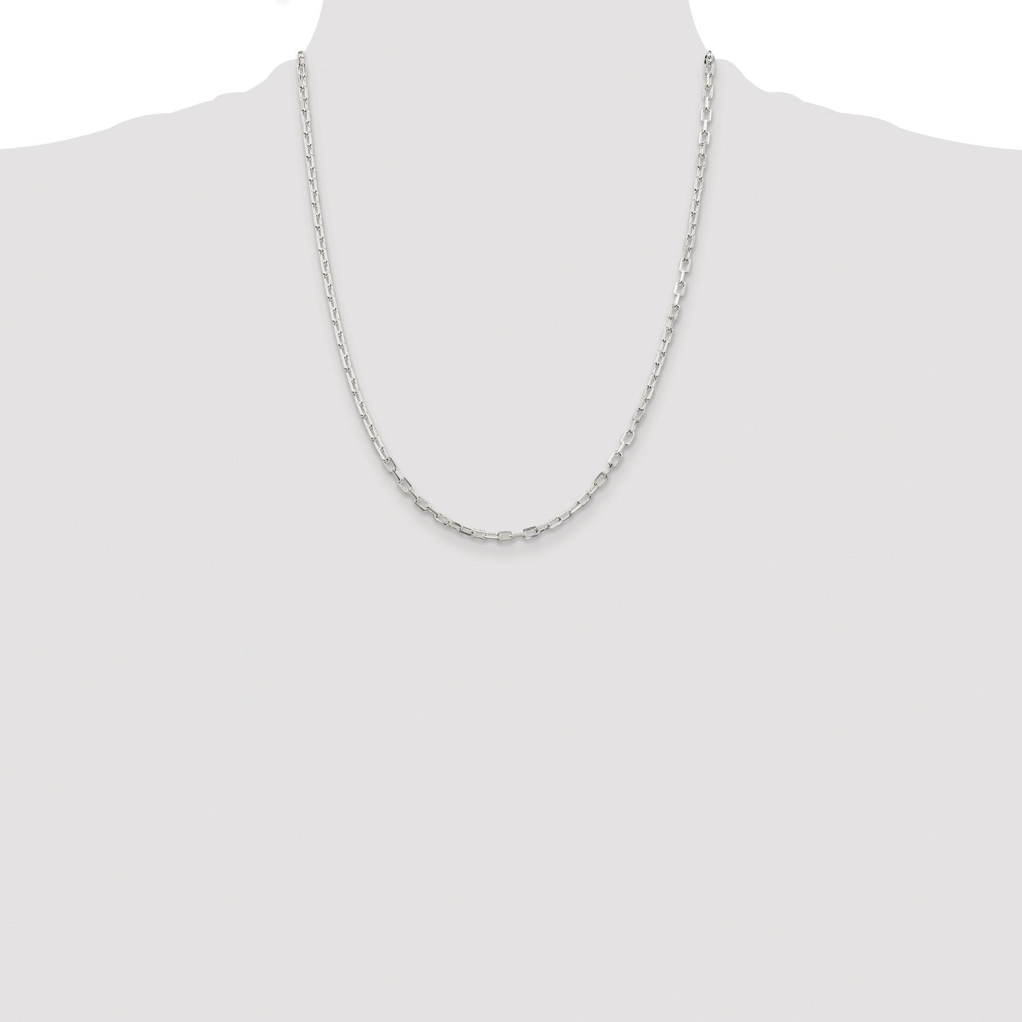 Sterling Silver Rhodium-plated 2.9mm Diamond-cut Long Link Cable Chain