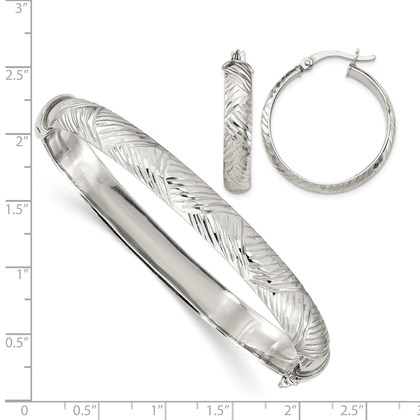 Sterling Silver D/C 7.5mm Bangle and 5mm Hoop Earring Set