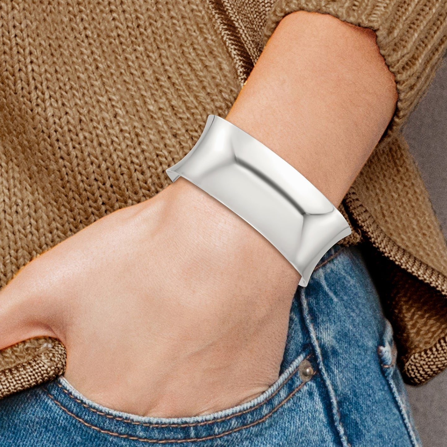 Sterling Silver Polished 25mm Concave Cuff Bangle