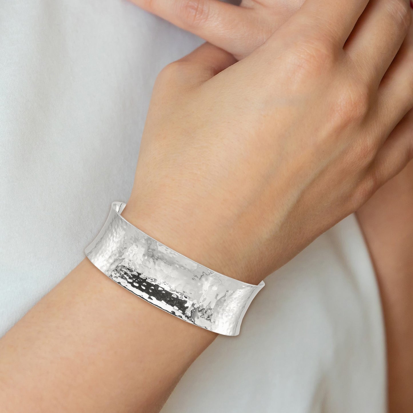 Sterling Silver Polished 20mm Concave Hammered Cuff Bangle