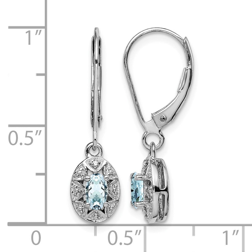 Sterling Silver Rhodium-plated Diam. & Aquamarine Earrings