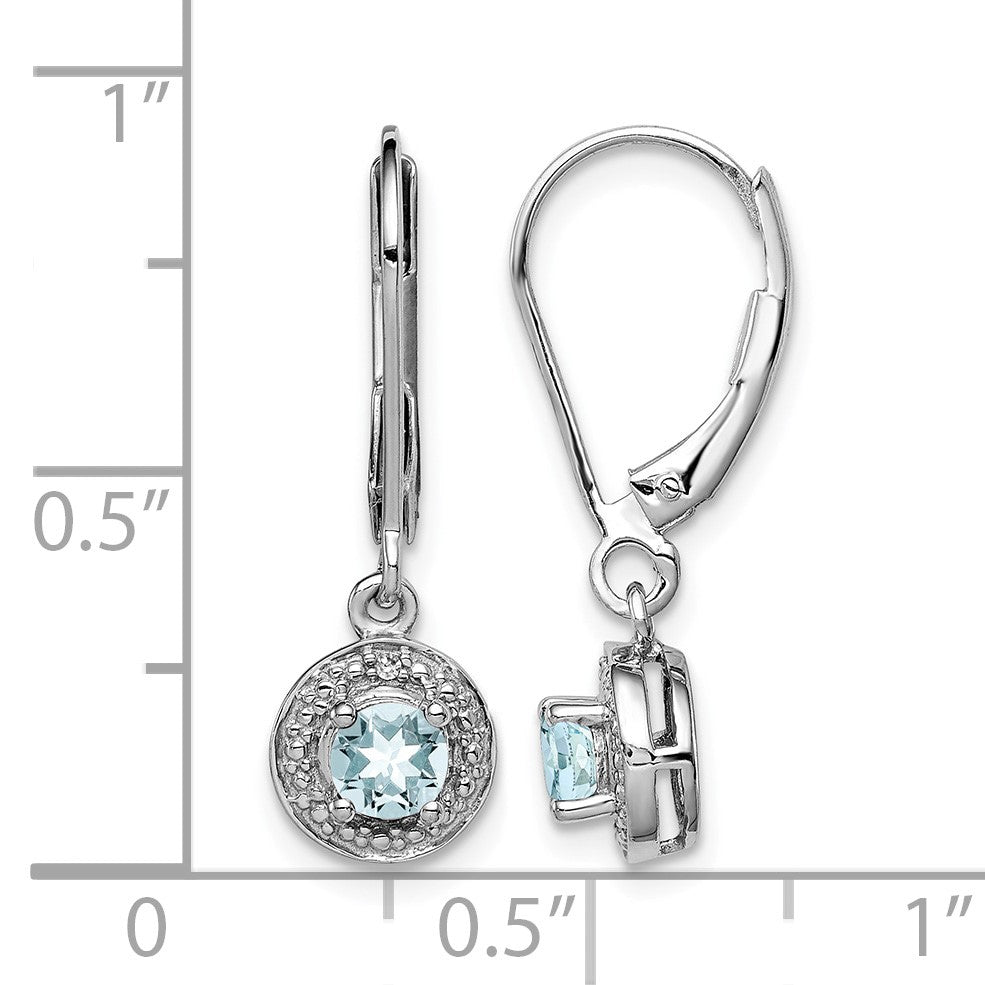 Sterling Silver Rhodium-plated Diam. & Aquamarine Earrings