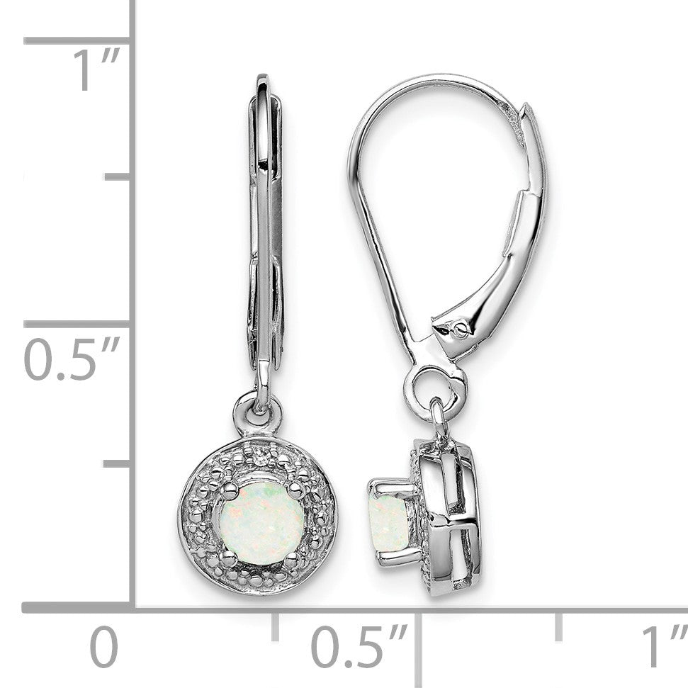 Sterling Silver Rhodium-plated Diam. & Created Opal Earrings