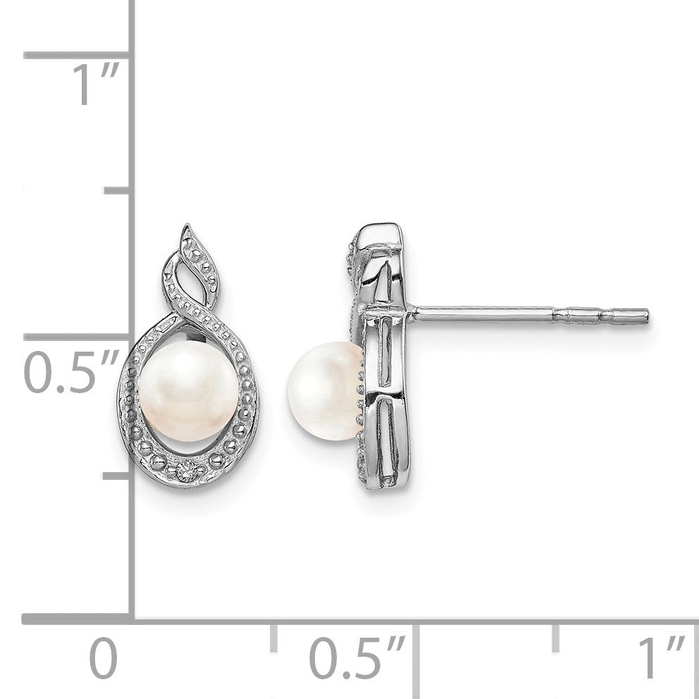 Sterling Silver Rhodium-plated FW Cultured Pearl & Diam. Earrings