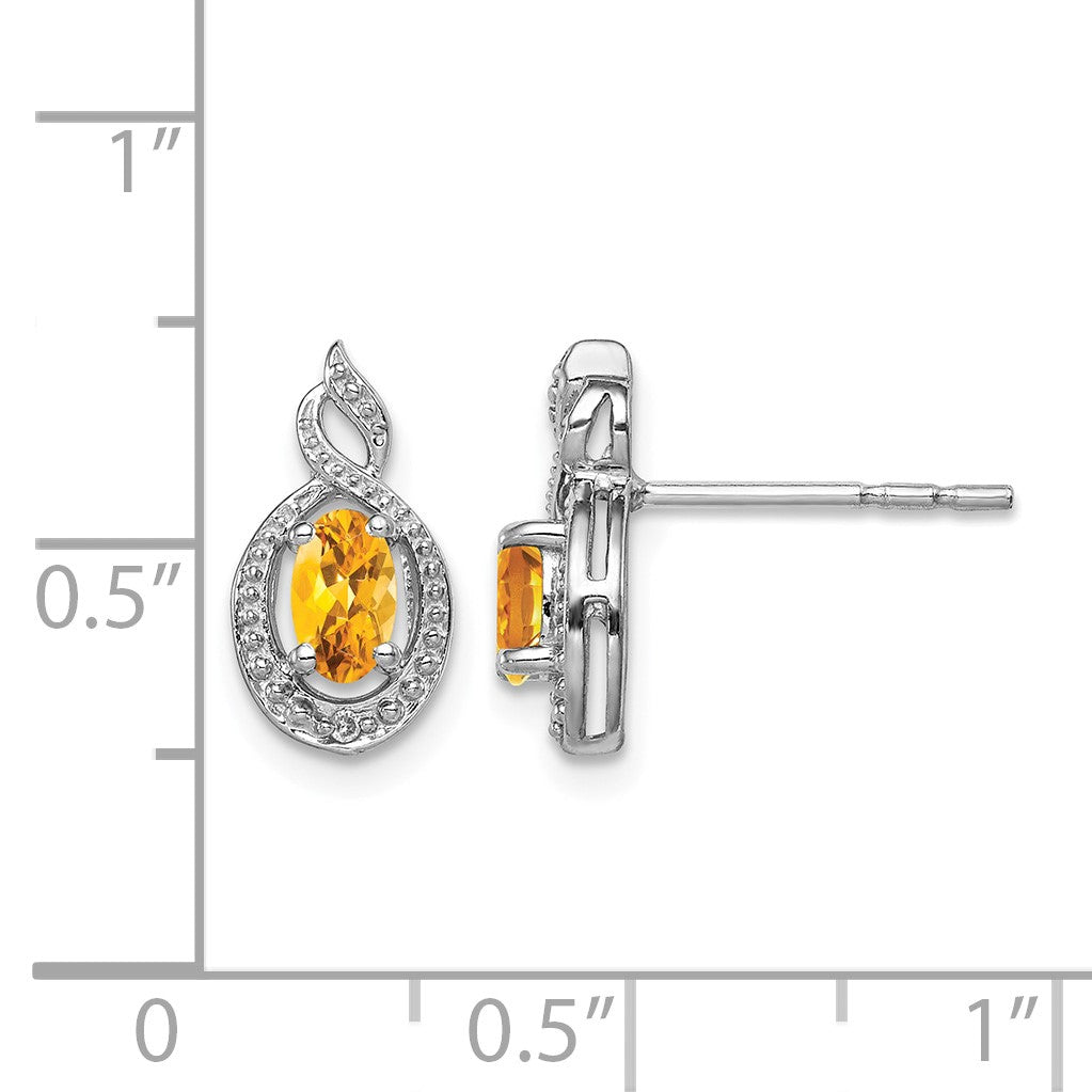 Sterling Silver Rhodium-plated Citrine & Diam. Earrings