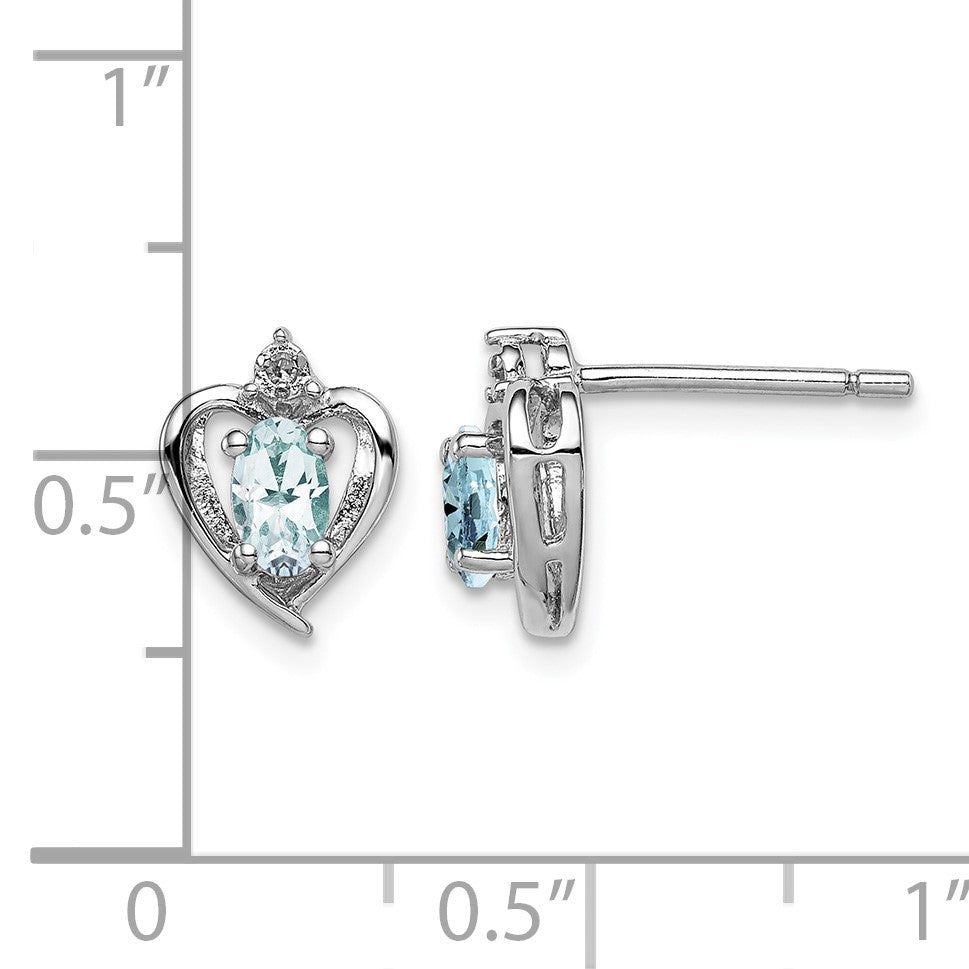 Sterling Silver Rhodium-plated Aquamarine & Diam. Earrings