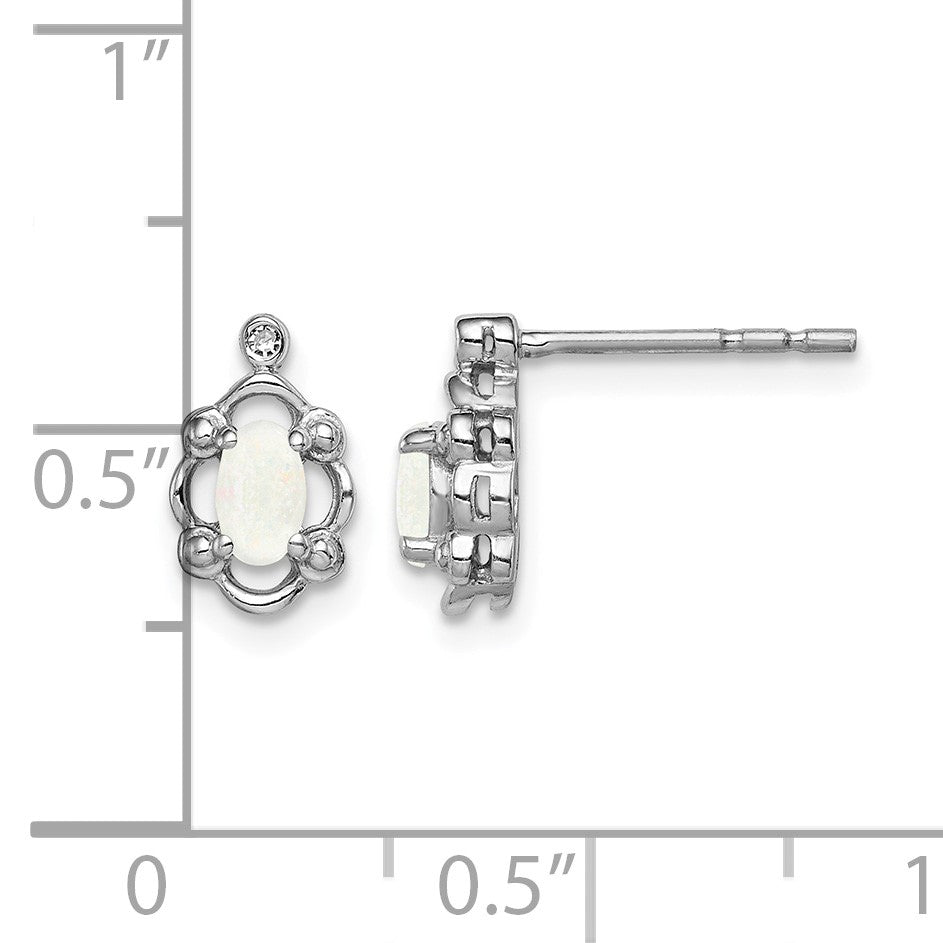 Sterling Silver Rhodium-plated Created Opal & Diam. Earrings