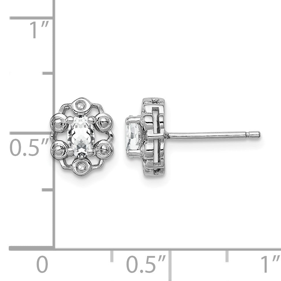 Sterling Silver Rhodium-plated White Topaz & Diam. Earrings
