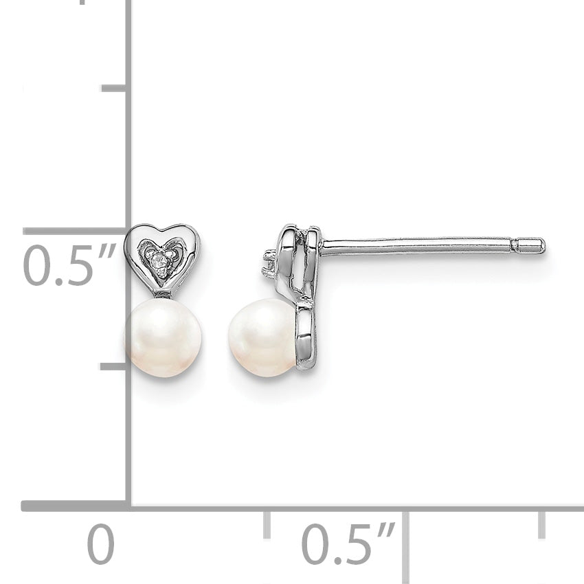 Sterling Silver Rhodium-plated FW Cultured Pearl & Diam. Earrings