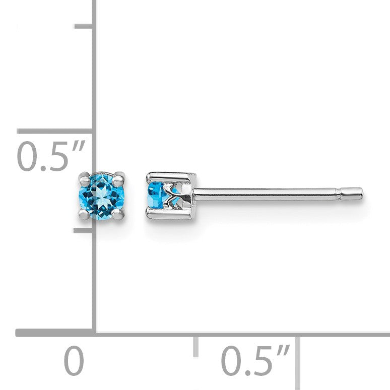 Sterling Silver Rhod-pltd 3mm Round Swiss Blue Topaz Post Earrings