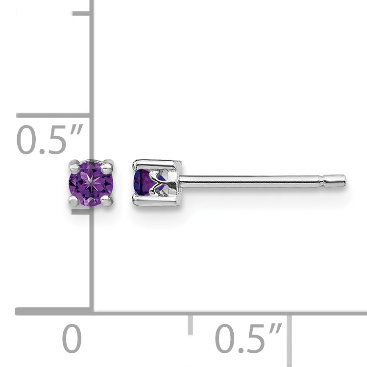 Sterling Silver Rhodium-plated 3mm Round Amethyst Post Earrings