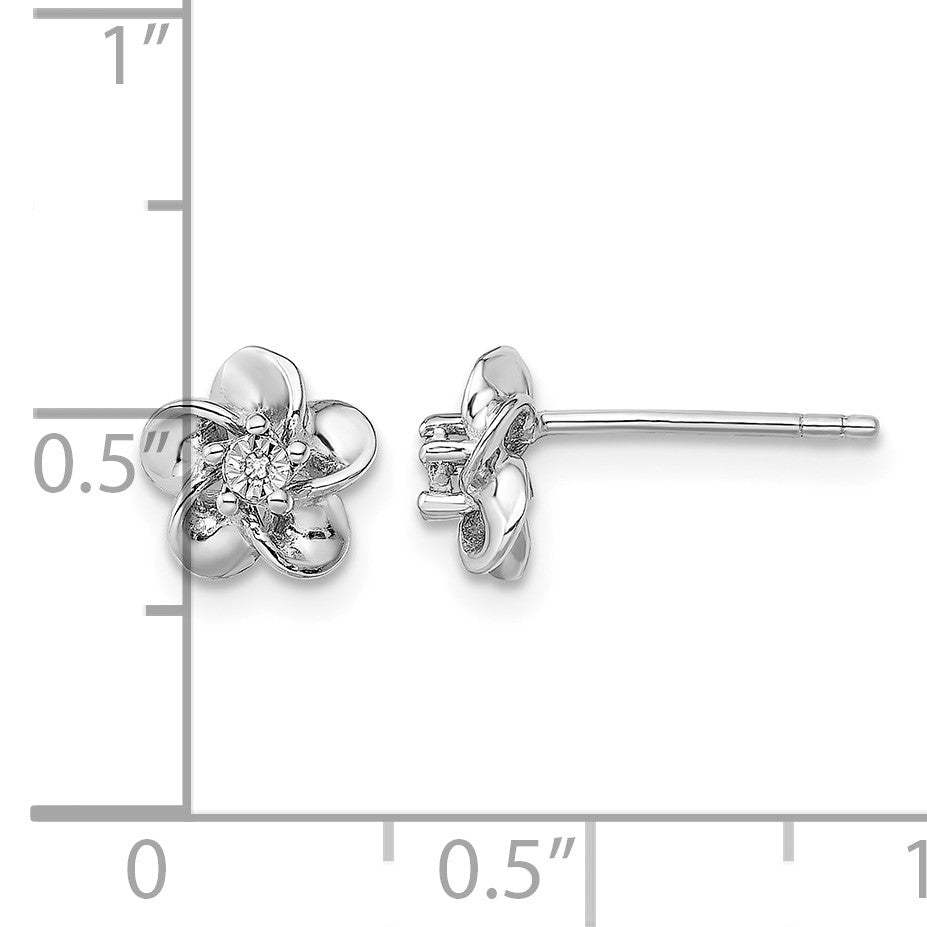 Sterling Silver Rhodium-plated Floral Diamond Post Earrings