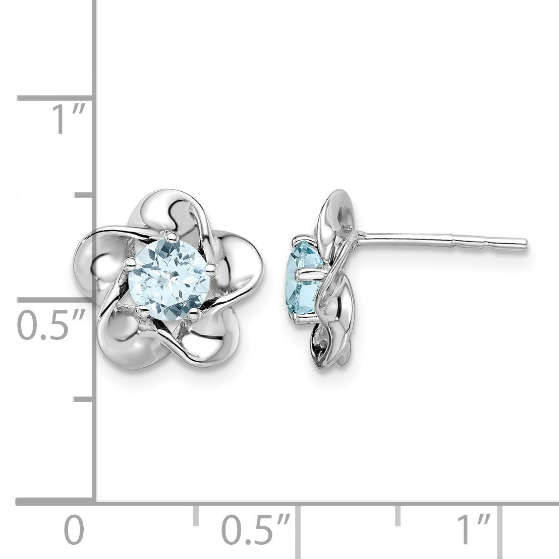 Sterling Silver Rhodium-plated Floral Aquamarine Post Earrings