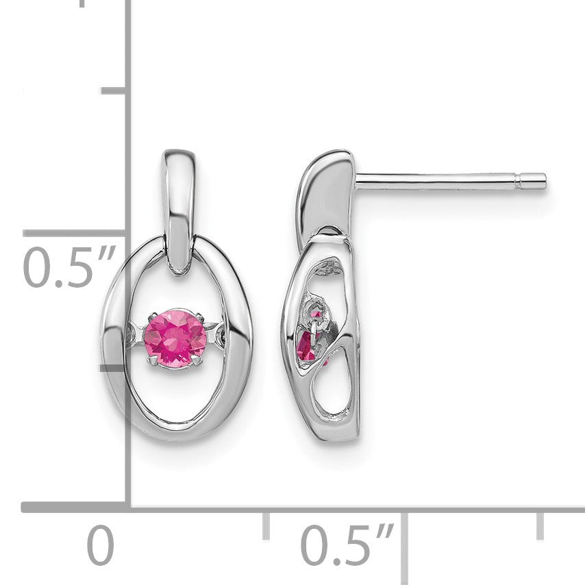 Sterling Silver Rhodium Pink CZ Birthstone Vibrant Earrings