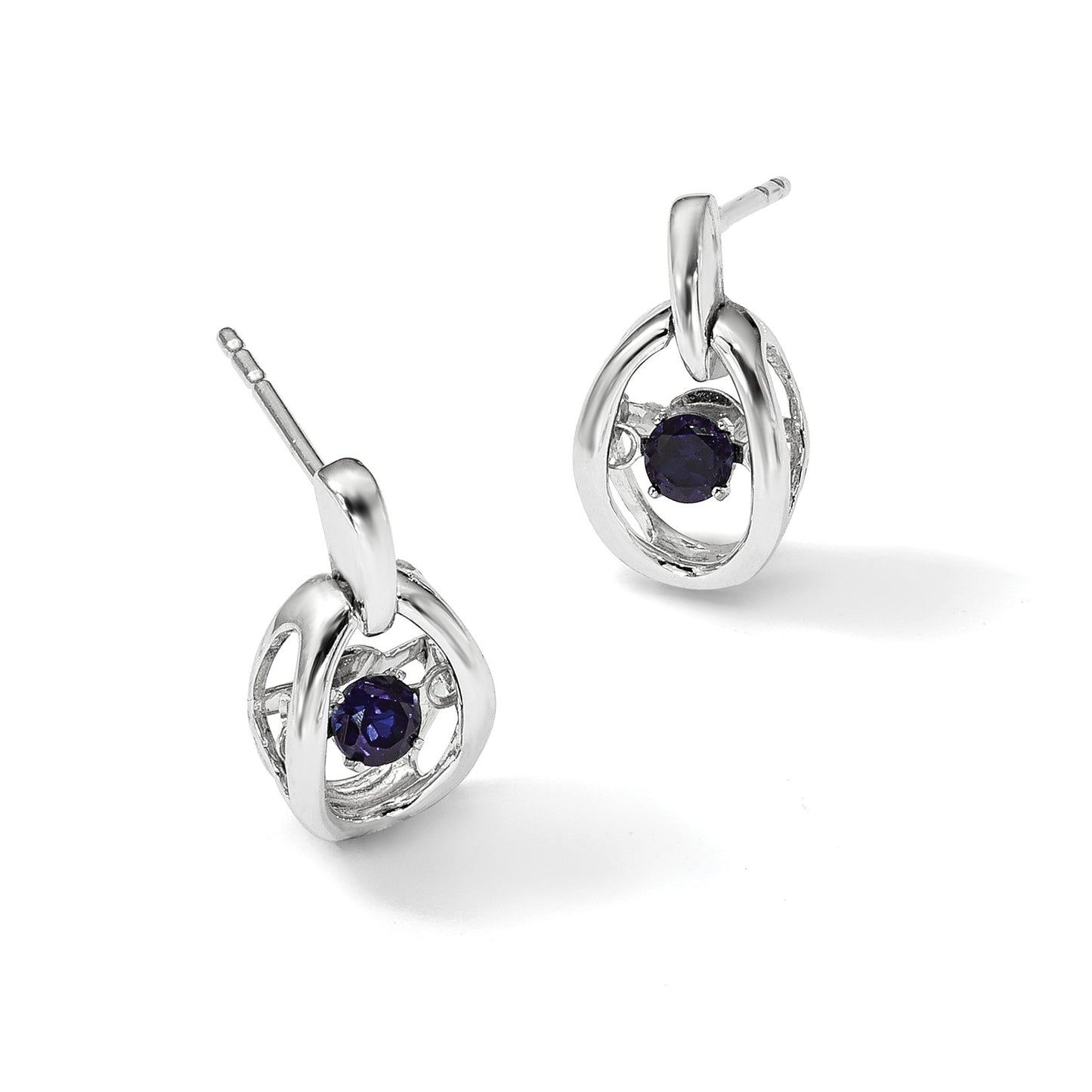 Sterling Silver Rhodium Created Blue Sapphire Birthstone Vibrant Earrings