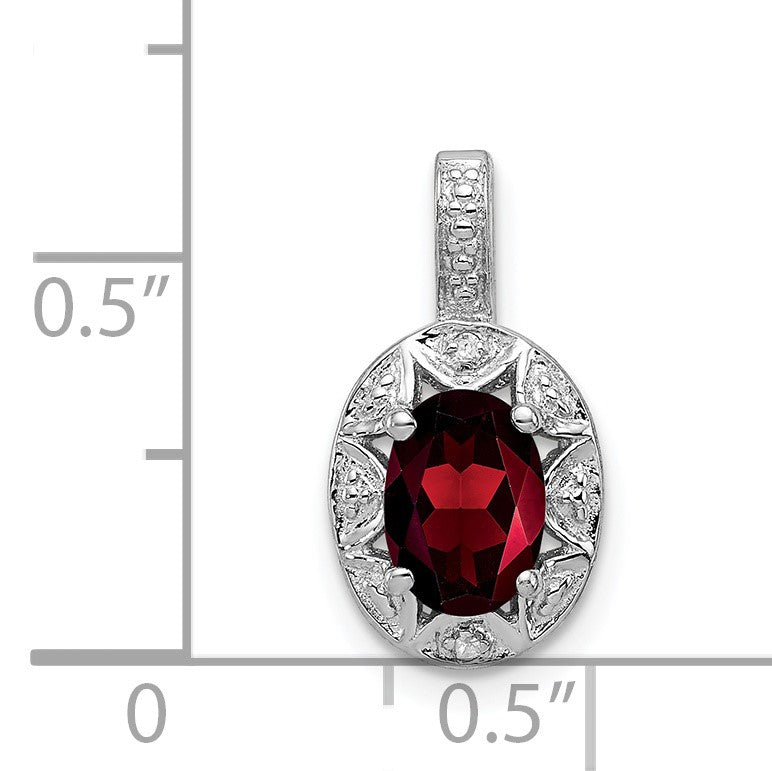 Sterling Silver Rhodium-plated Diam. & Garnet Pendant