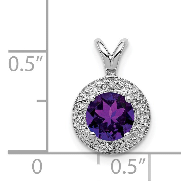 Sterling Silver Rhodium-plated Diam. & Amethyst Pendant