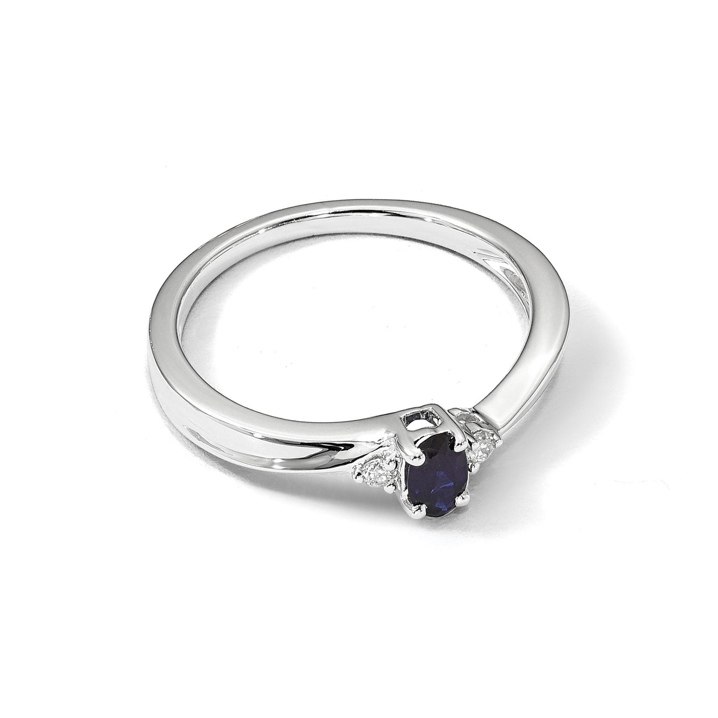 Sterling Silver Rhodium Diamond/Created Blue Sapphire Birthstone Ring