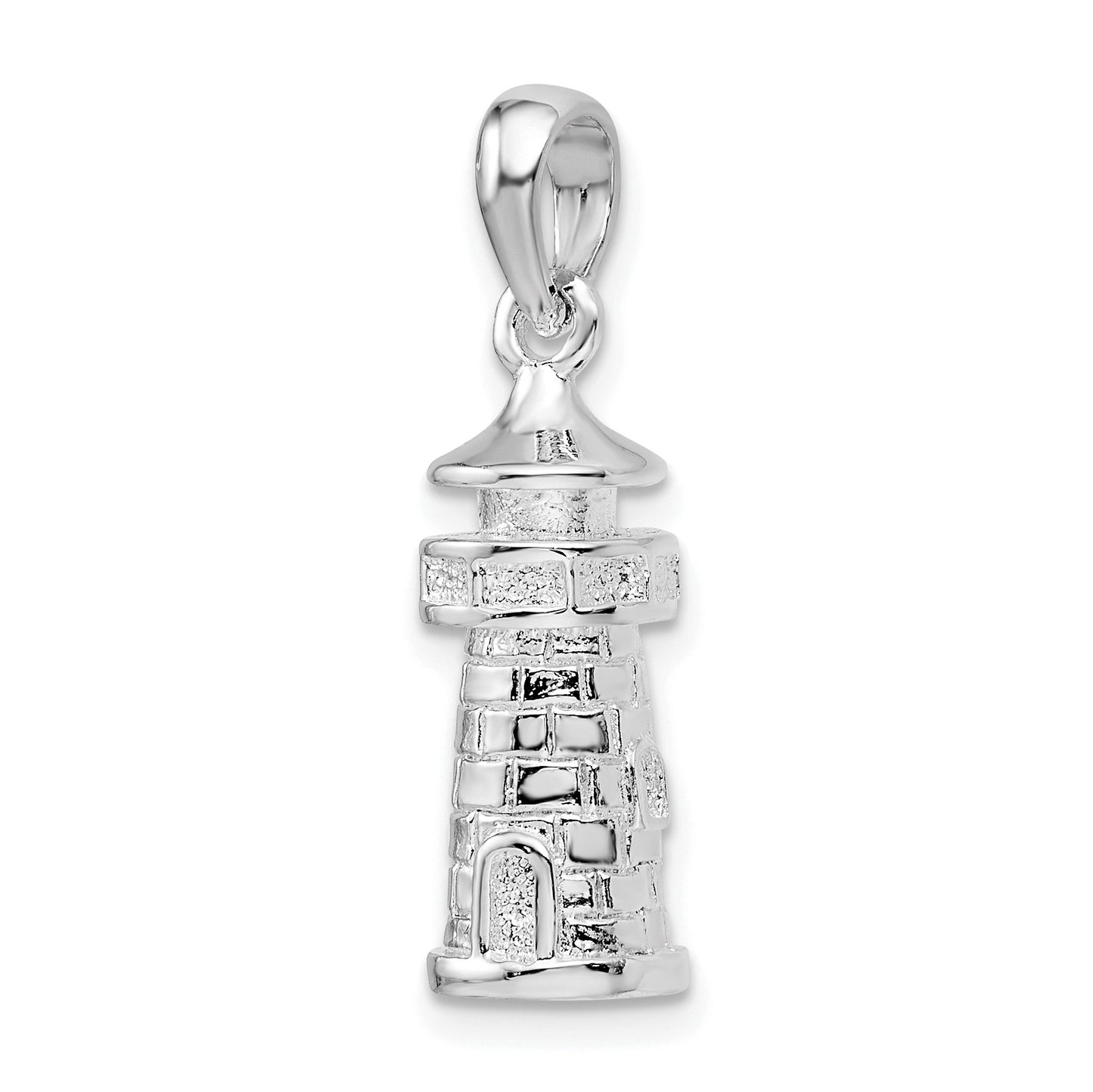 De-Ani Sterling Silver Rhodium-Plated Polished 3D Lighthouse Pendant