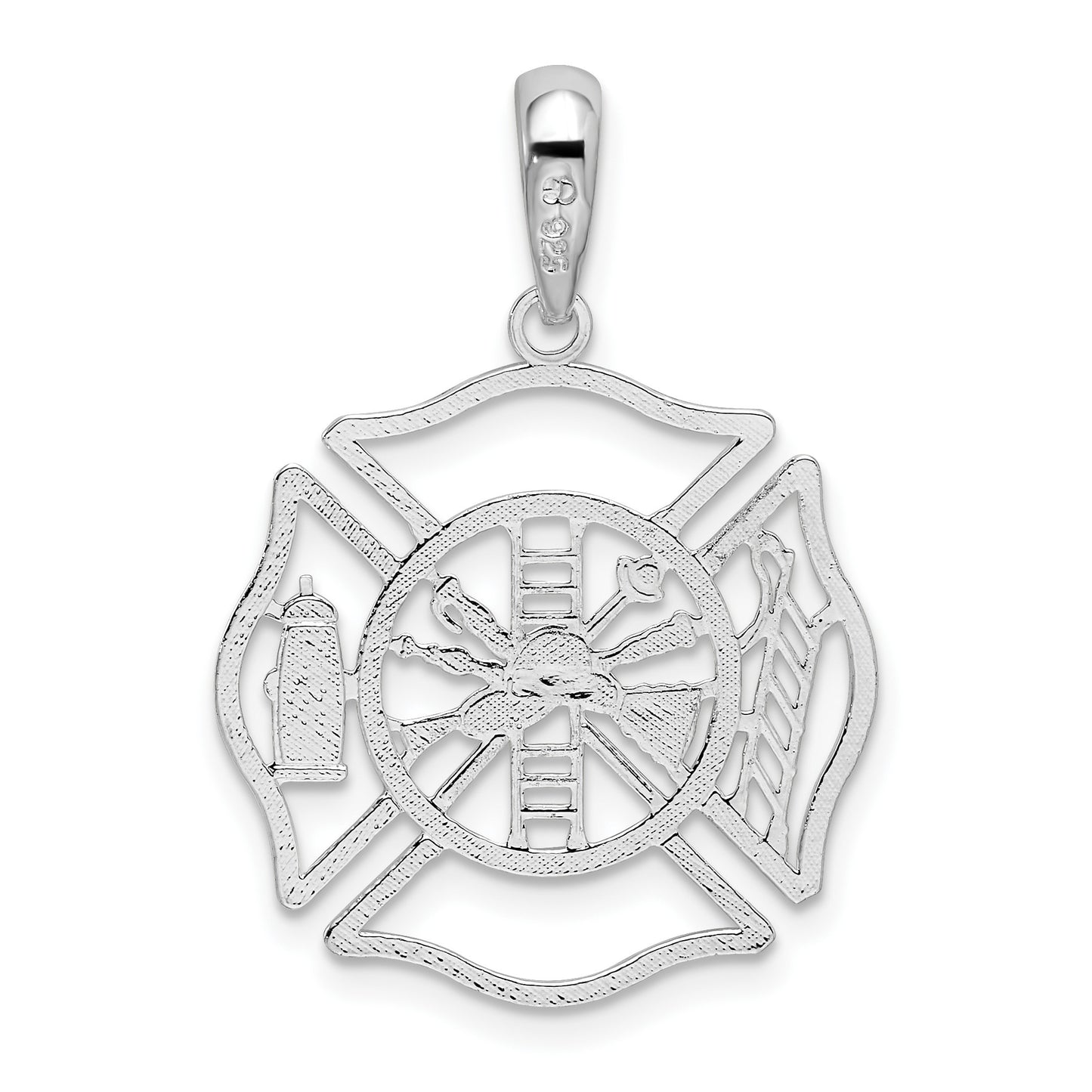 De-Ani Sterling Silver Rhodium-plated Polished Cut-Out Fireman Shield Pendant