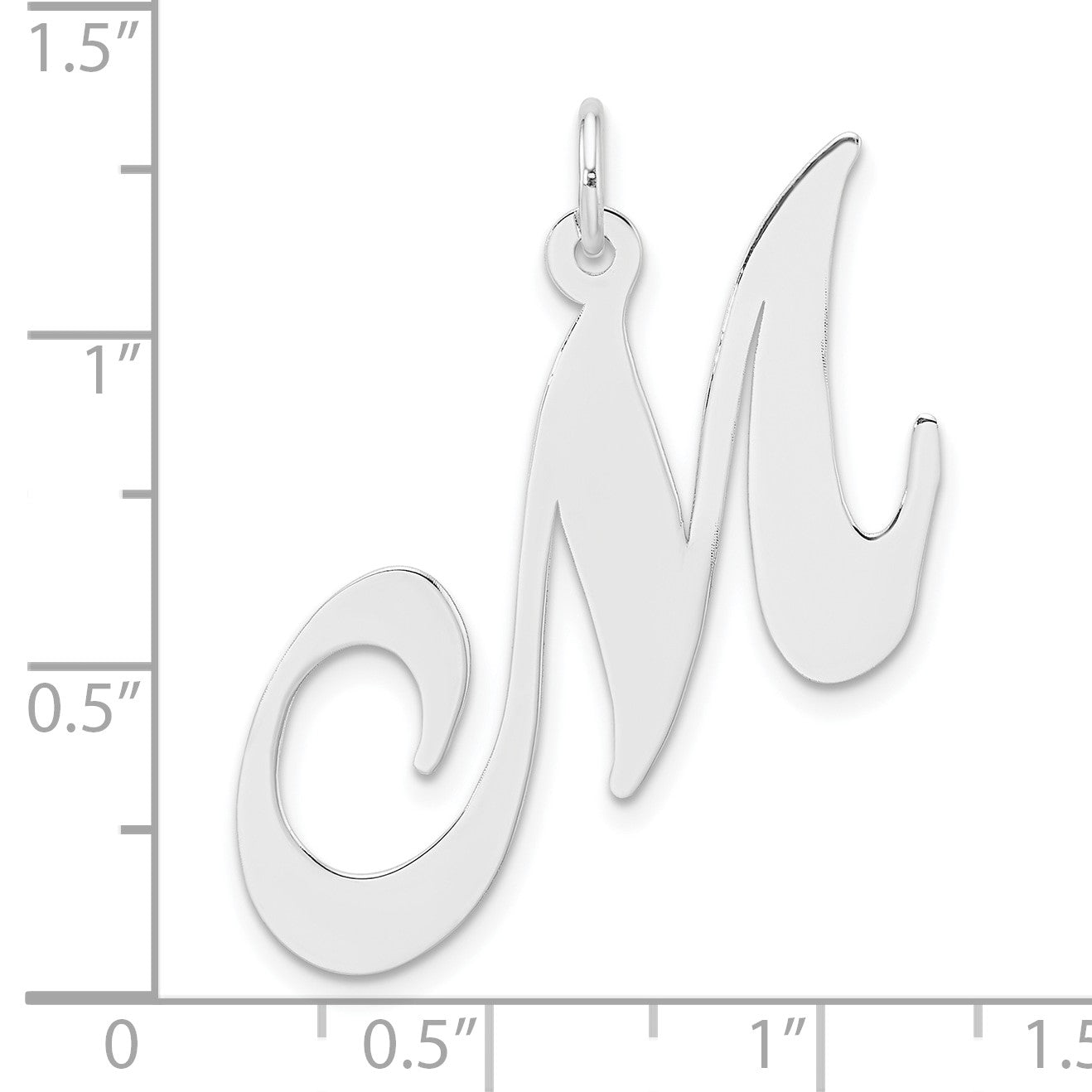 Large Sterling Silver Rhodium-plated Fancy Script Letter M Initial Charm