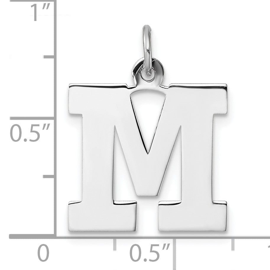 Large Sterling Silver Rhodium-plated Block Letter M Initial Charm