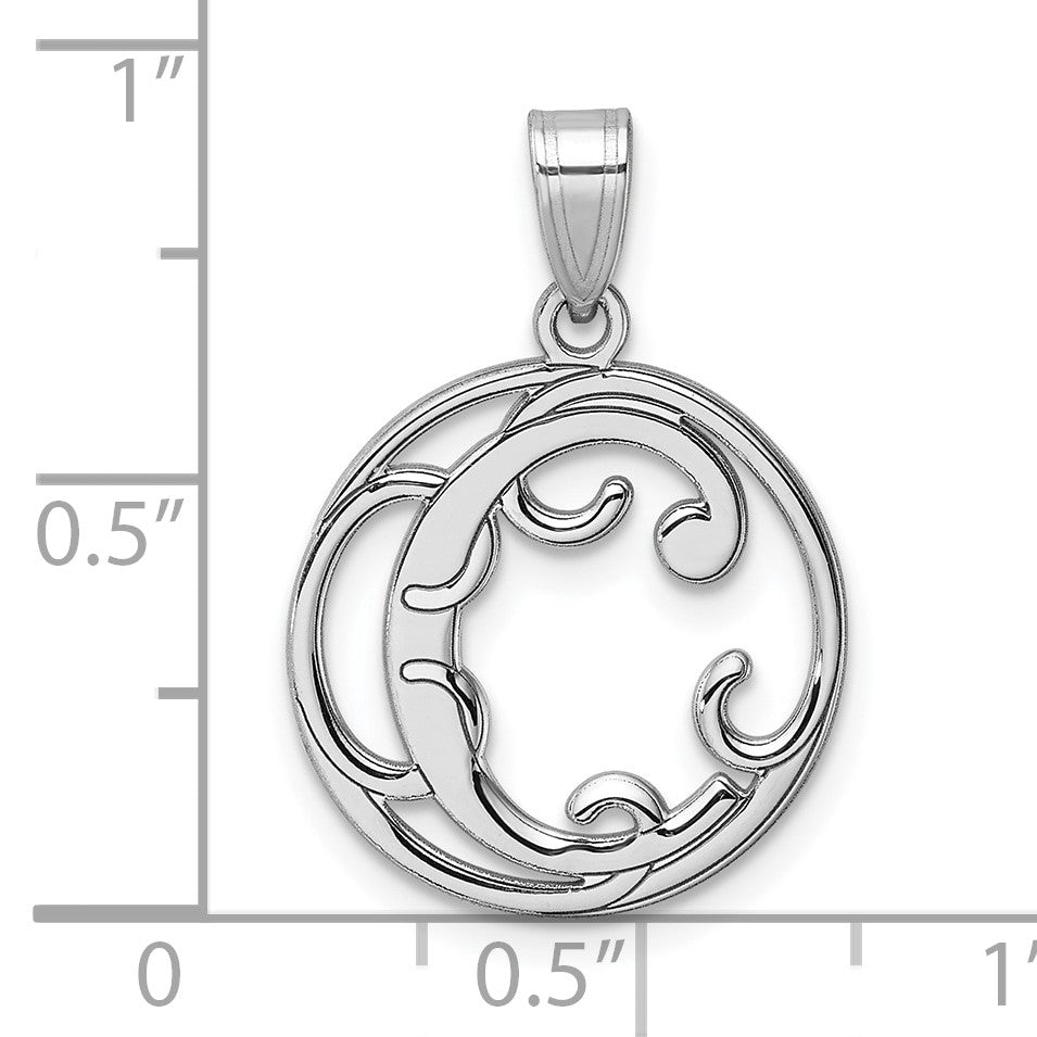 Small Sterling Silver Rhodium-plated Fancy Script Letter C Initial Pendant