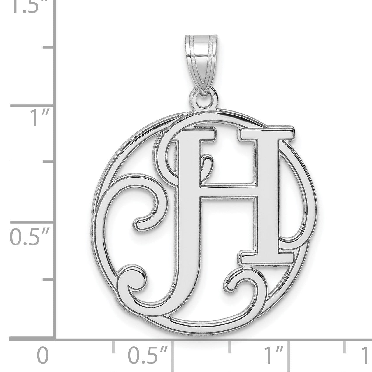 Large Sterling Silver Rhodium-plated Fancy Script Letter H Initial Pendant