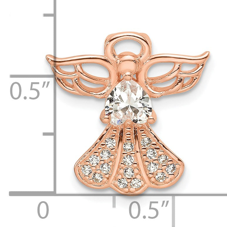 Sterling Silver Rose Gold-plated CZ Angel Chain Slide Pendant