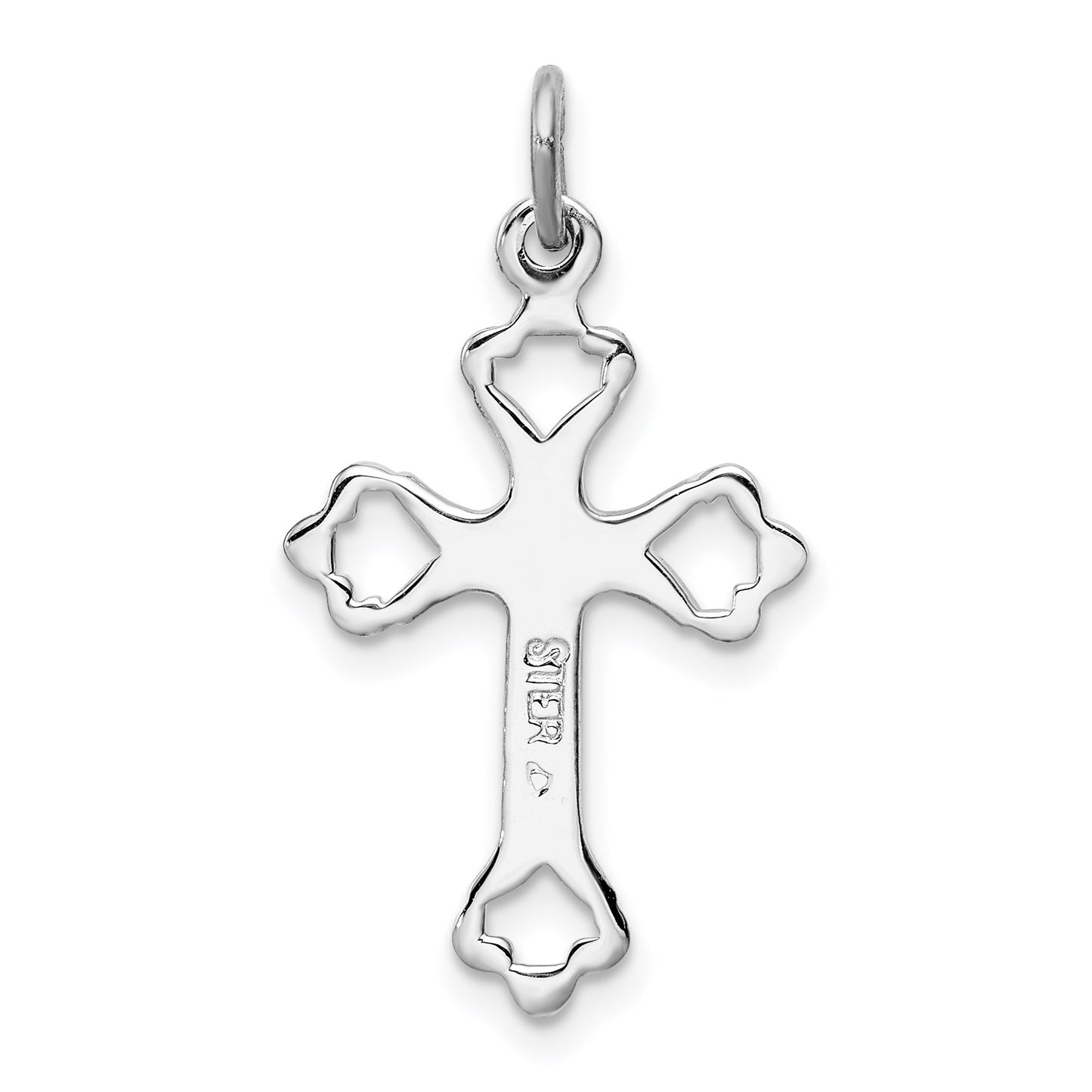 Sterling Silver Platinum-plated Budded Cross w/CZ Charm
