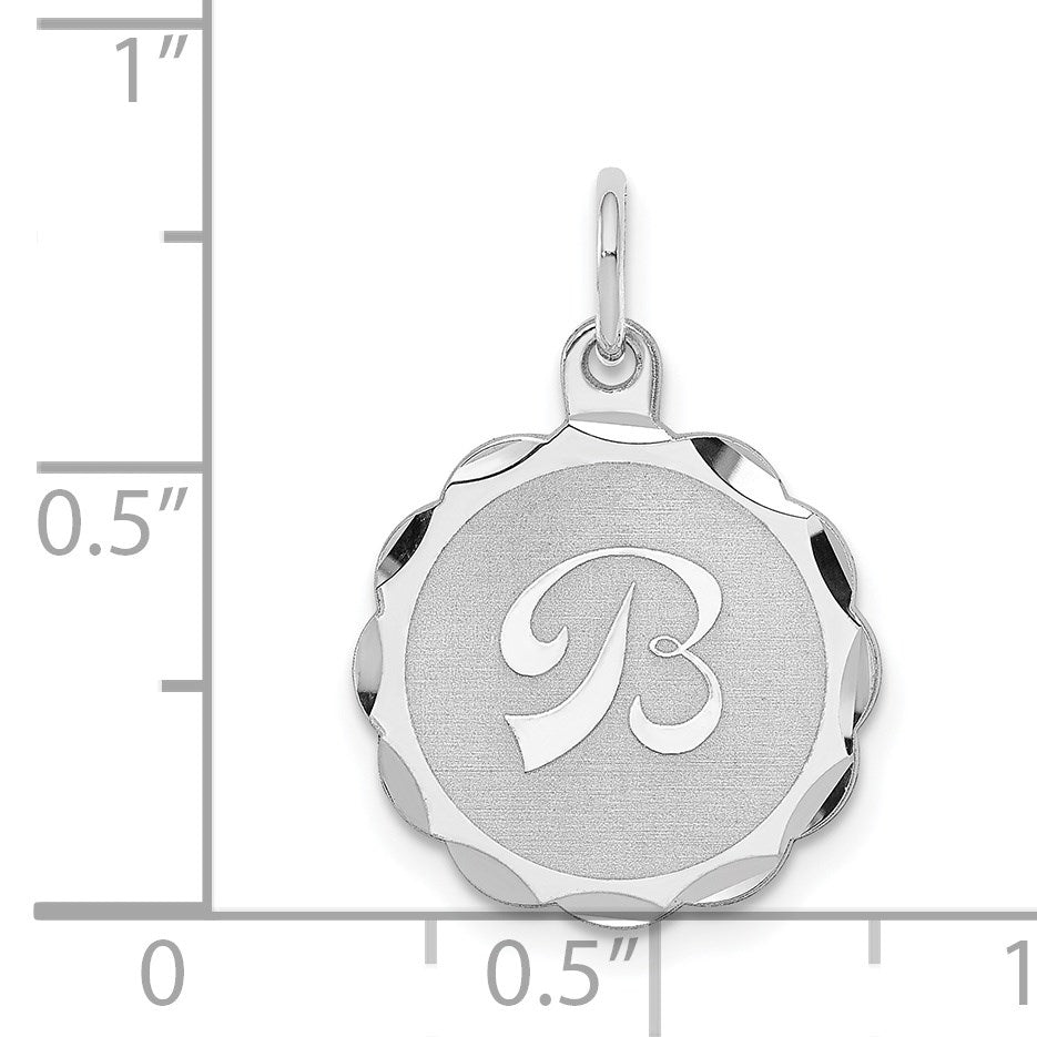 Sterling Silver Rhodium-plated Brocaded Letter B Initial Charm
