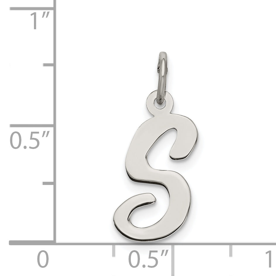 Sterling Silver Rhodium-plated Script Letter S Initial Charm