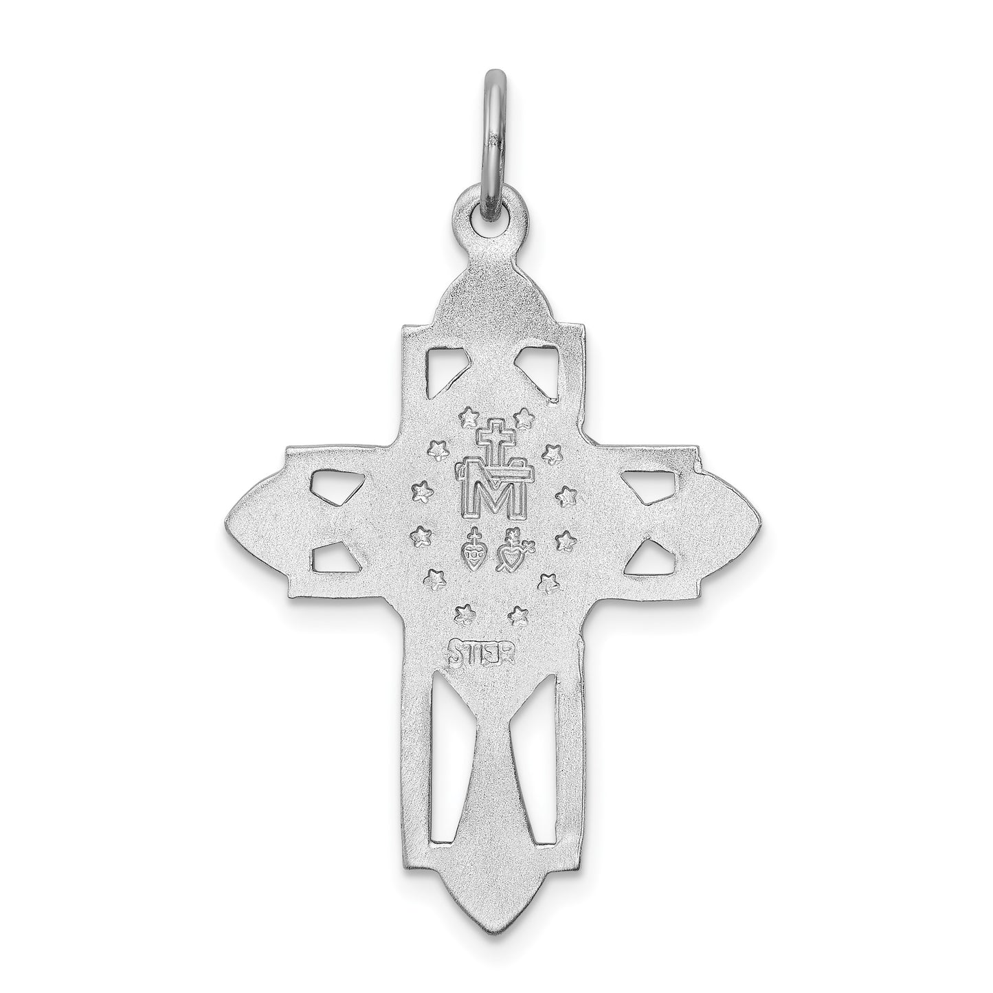 Sterling Silver Platinum-plated Miraculous Medal Cross Pendant