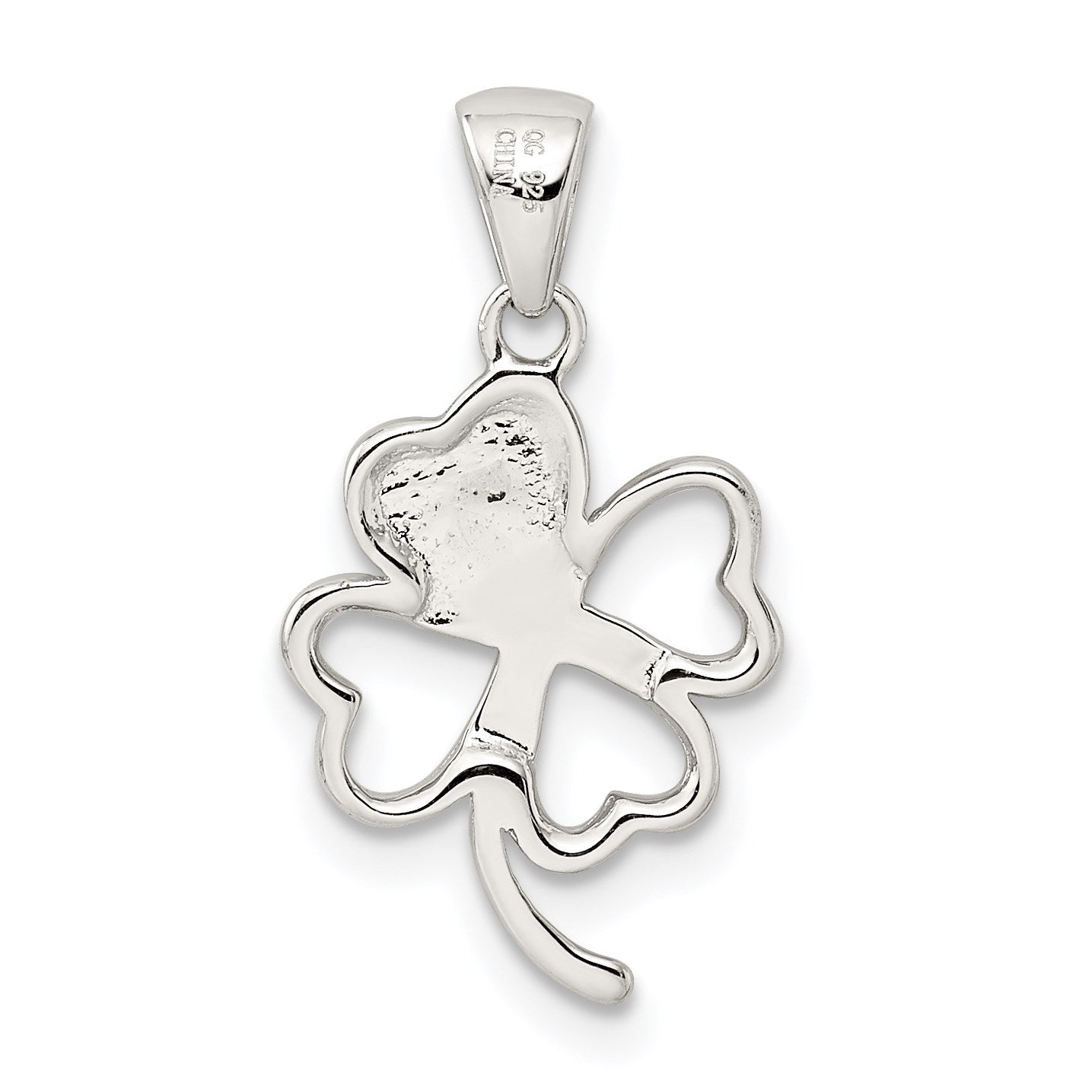Sterling Silver Rhodium-plated Green Enameled Four Leaf Clover Pendant