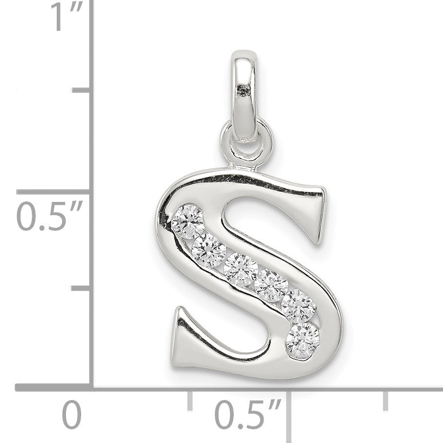 Sterling Silver White CZ Letter S Initial Pendant