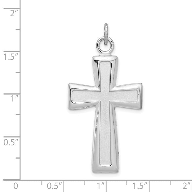 Sterling Silver Platinum-plated Polished and Satin Cross Pendant