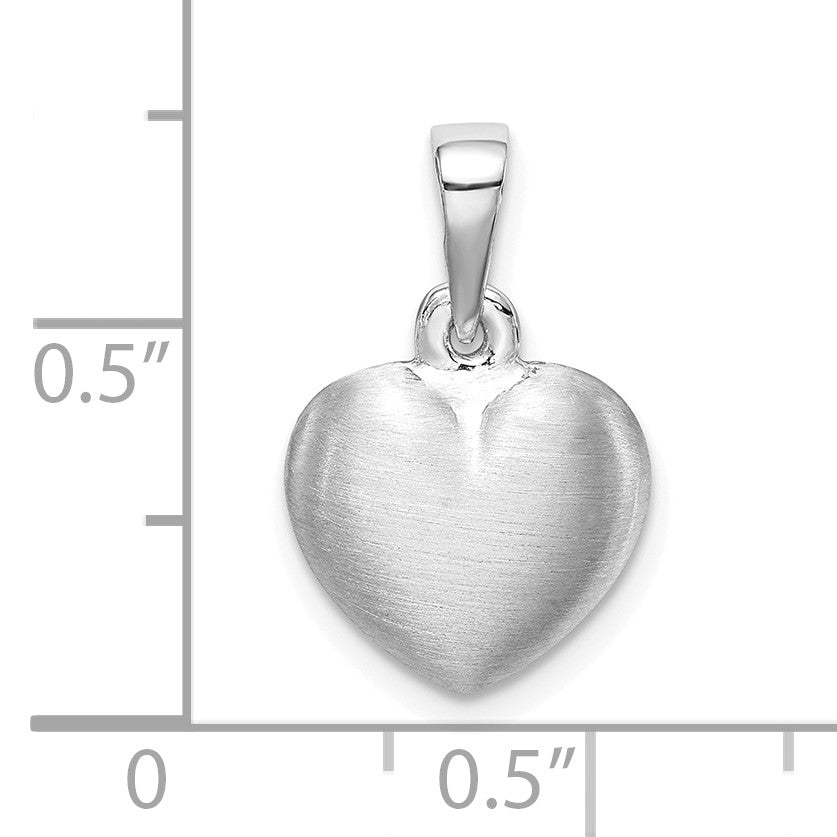 Sterling Silver Rhodium-plated Satin Heart Pendant