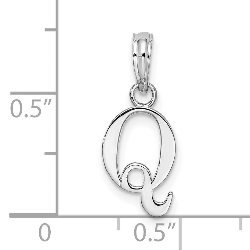 Sterling Silver Rhodium-plated Polished Block Initial -Q- Pendant