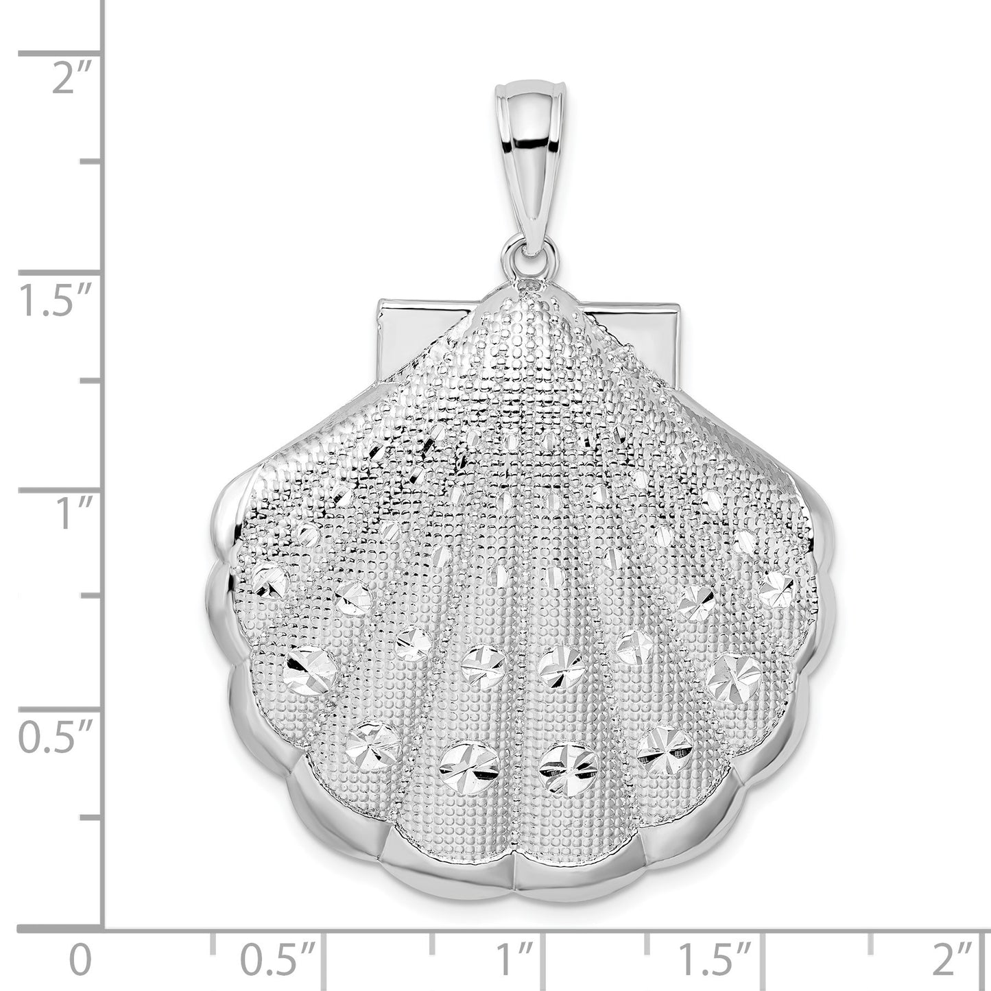 De-Ani Sterling Silver Rhodium-Plated Diamond-Cut Large Scallop Shell Pendant