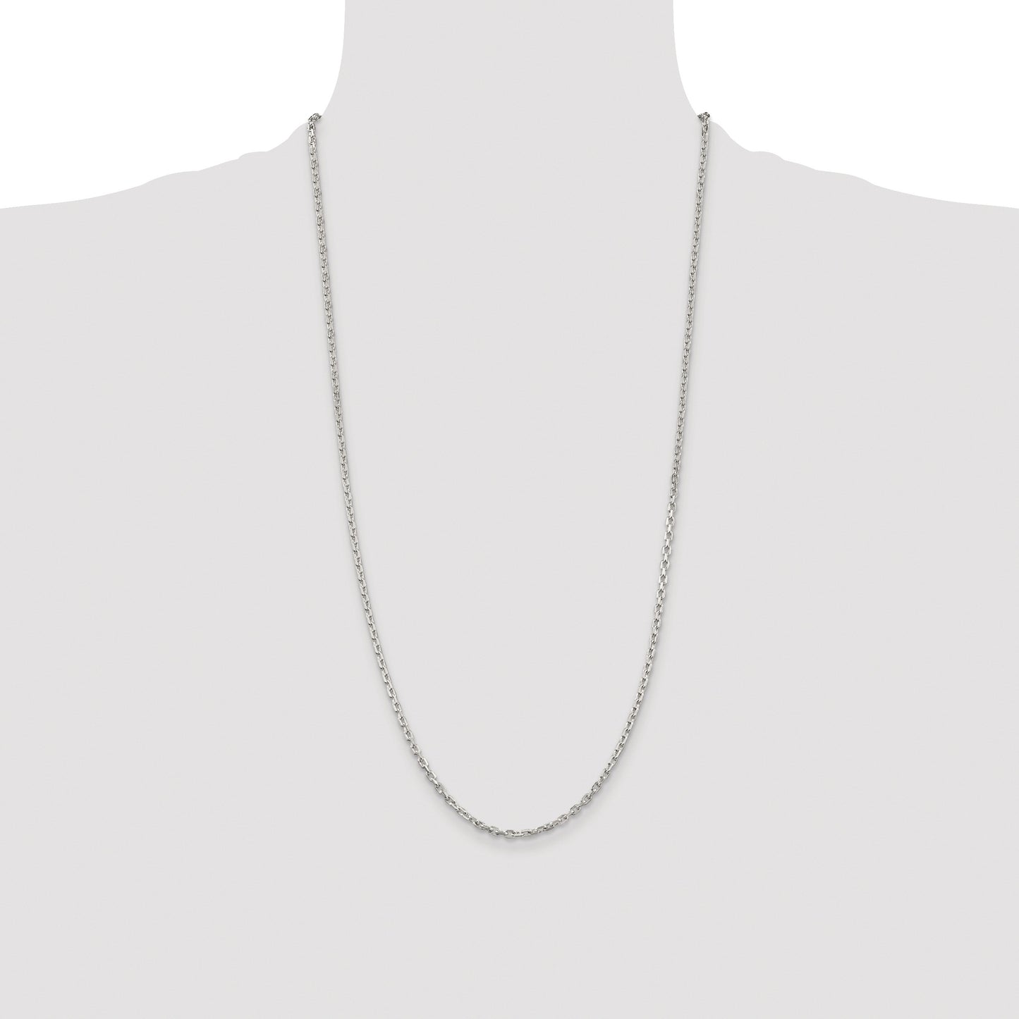 Sterling Silver Rhodium-plated 2.75mm Beveled Oval Cable Chain