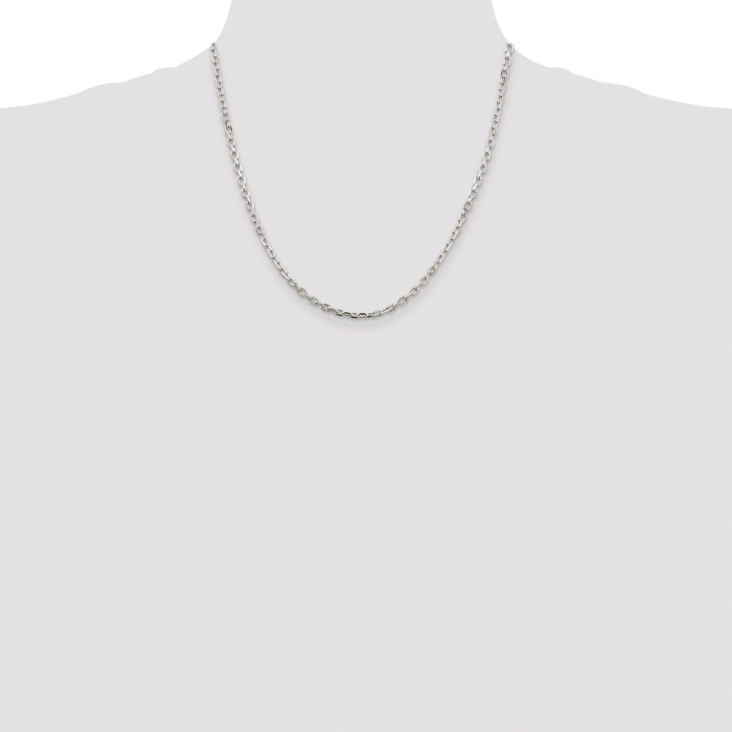 Sterling Silver Rhodium-plated 3.25mm Beveled Oval Cable Chain