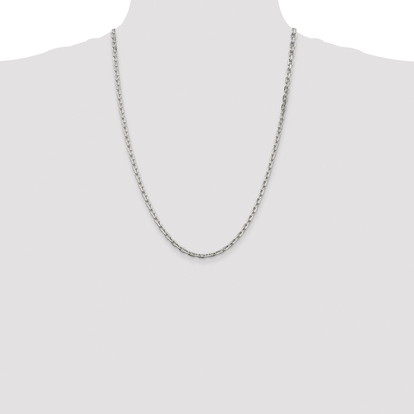 Sterling Silver Rhodium-plated 3.95mm Beveled Oval Cable Chain